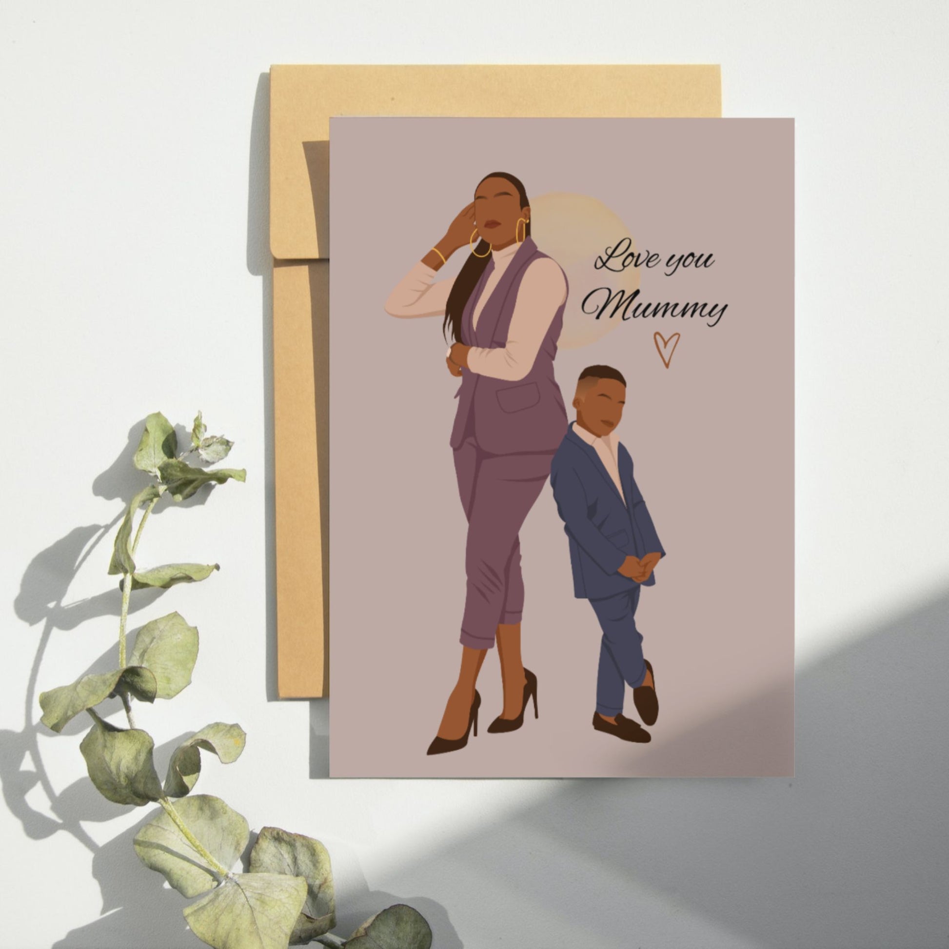 Black Mum and son greeting card