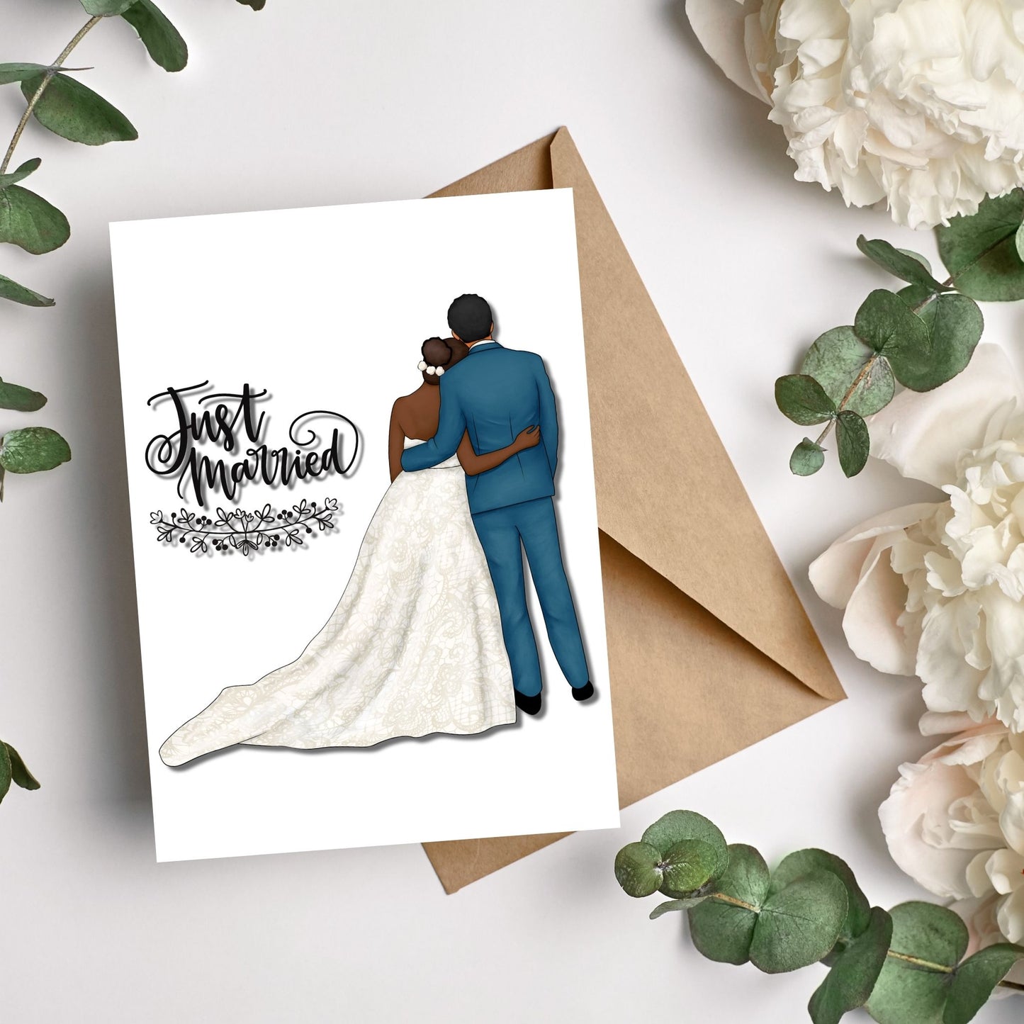 Just Married Black Couple Interracial Couples Newlywed Cards for Weddings