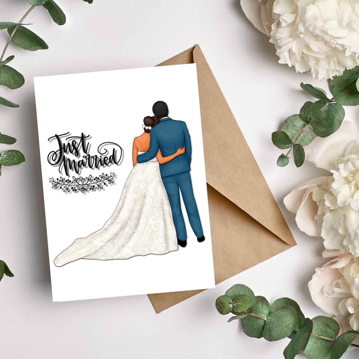 Just Married Black Couple Interracial Couples Newlywed Cards for Weddings