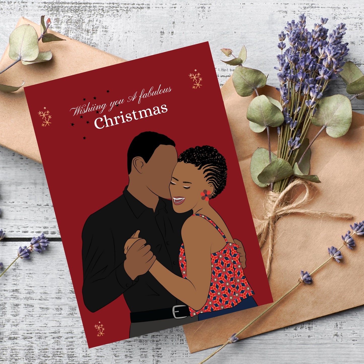 Happy Black Love Couple Christmas Wishes Card