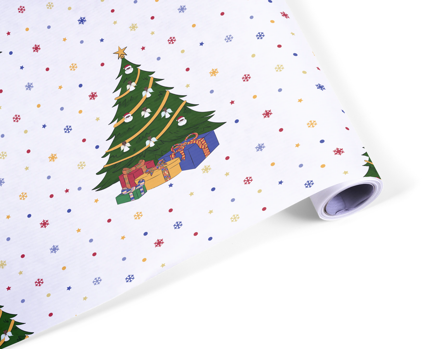 Luxury Christmas Tree Wrapping Paper, Black Santa and Angels -Christmas Shop