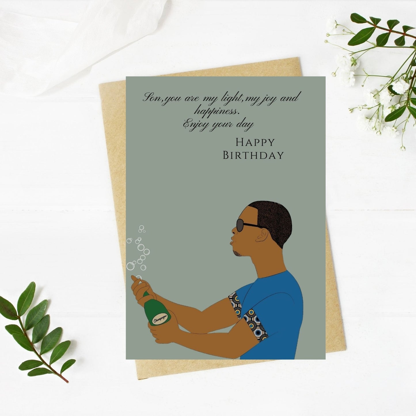 Black Man Son Birthday Card Black Man With Champagne Bottle