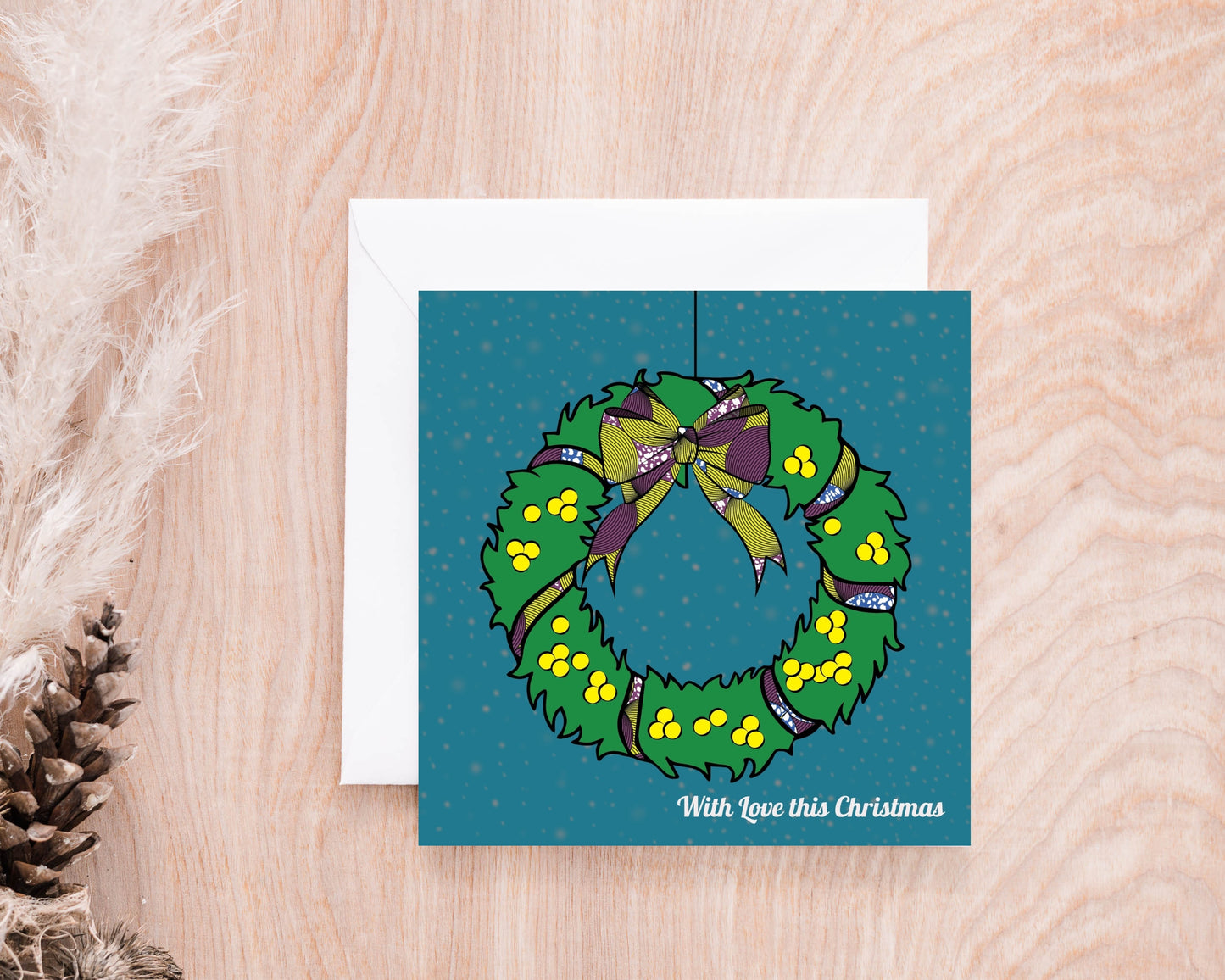 With Love This Christmas Wreath Card, African Print Wax Inspired - Christmas Shop