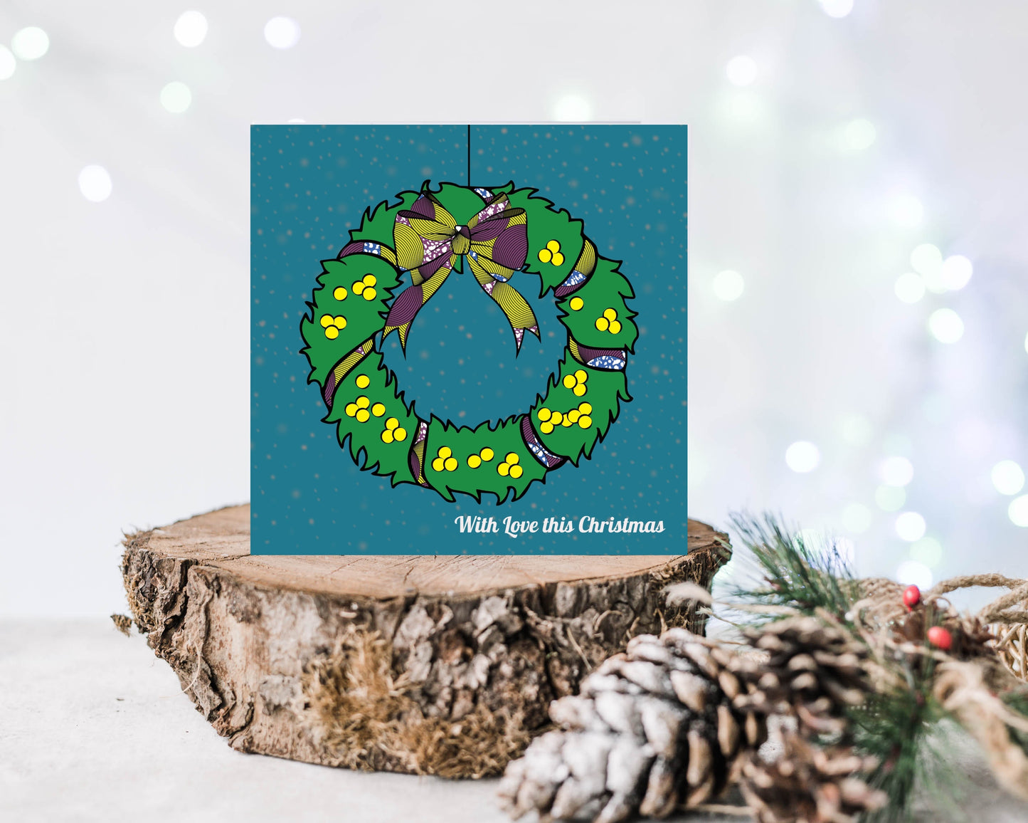 With Love This Christmas Wreath Card, African Print Wax Inspired - Christmas Shop