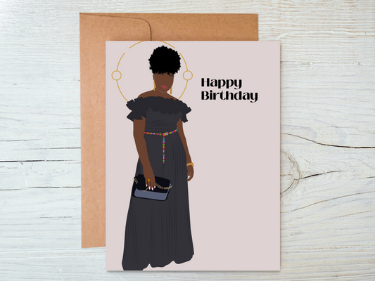 Black Woman Woman Birthday Card, Elegant Woman in Black - Cards for Women