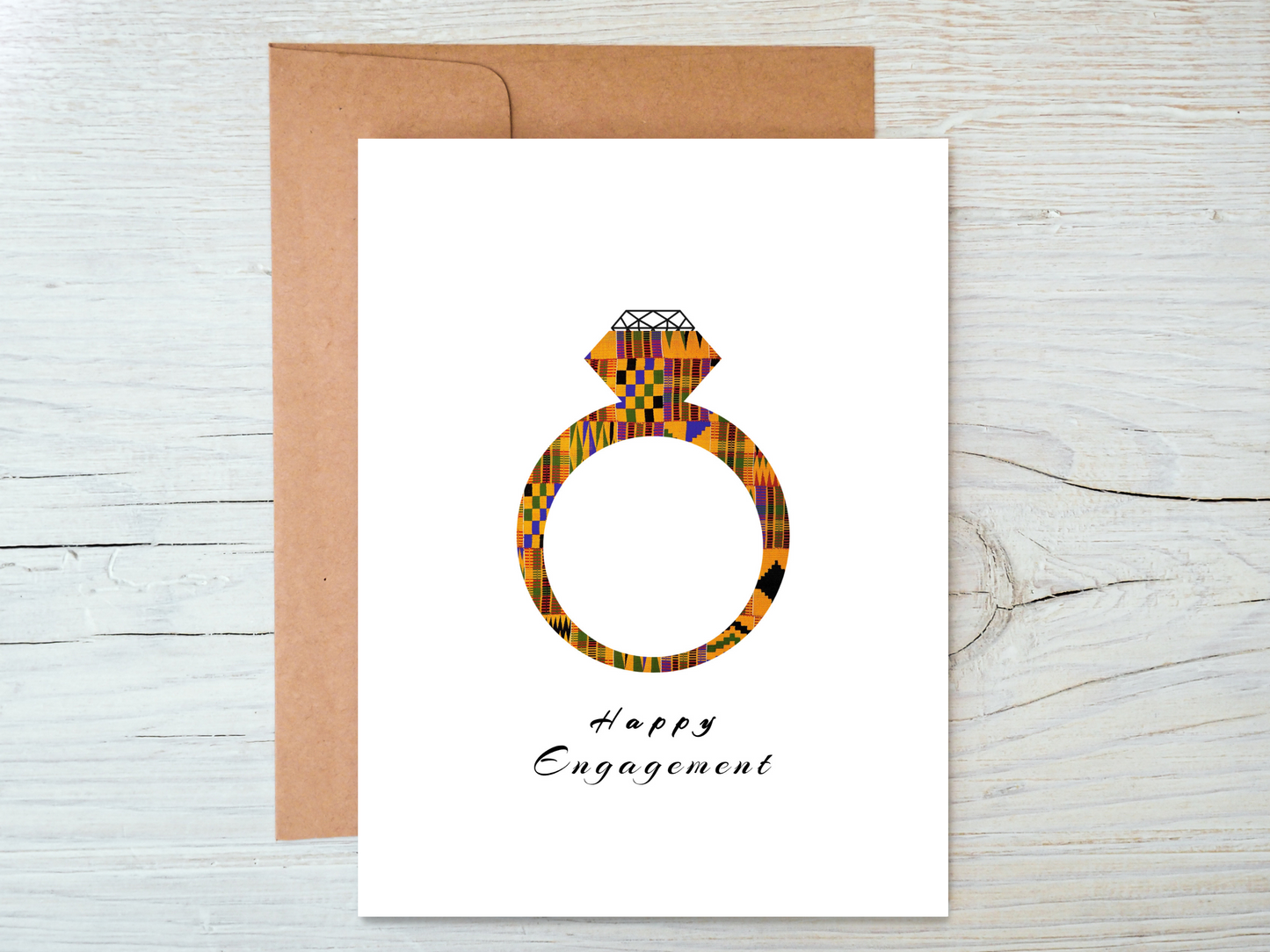 Happy Engagement Kente Print Inspired Card decorated with Crystals Cards for Weddings