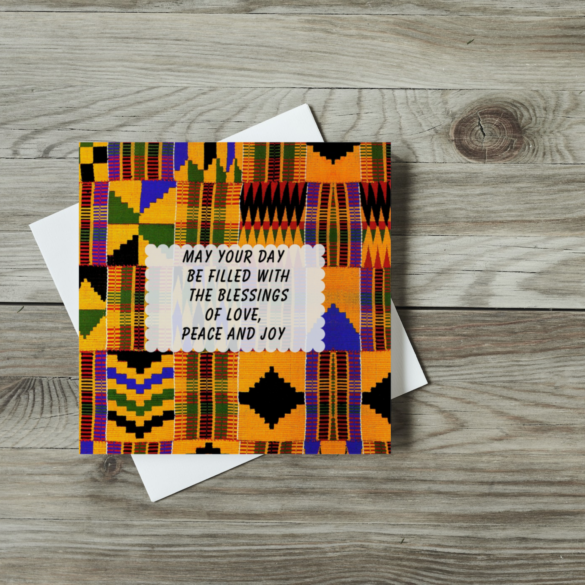 Orange kente print birthday card