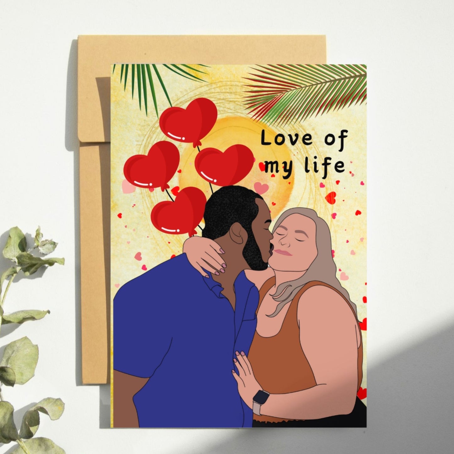 Interracial couple Valentines Day Anniversary Card.  Black man white woman 