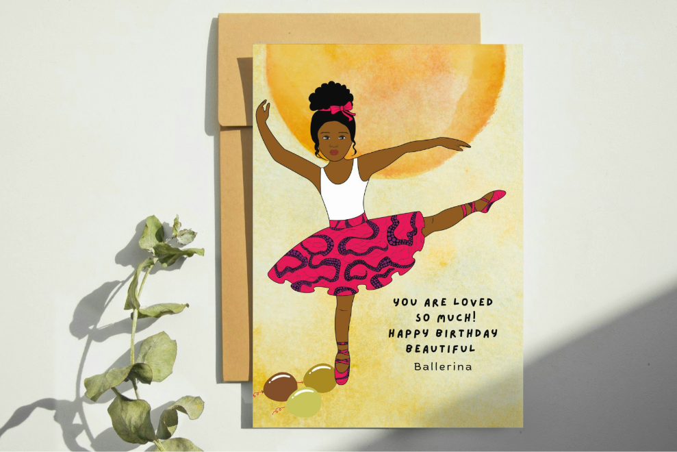 Black Little Girl Ballerina Birthday Card- Cards for Children