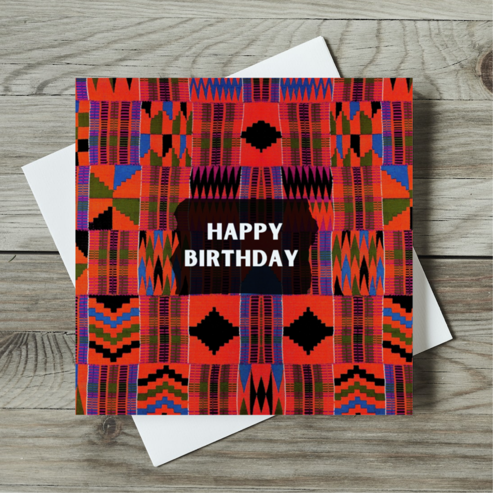 Red/ orange kente print card