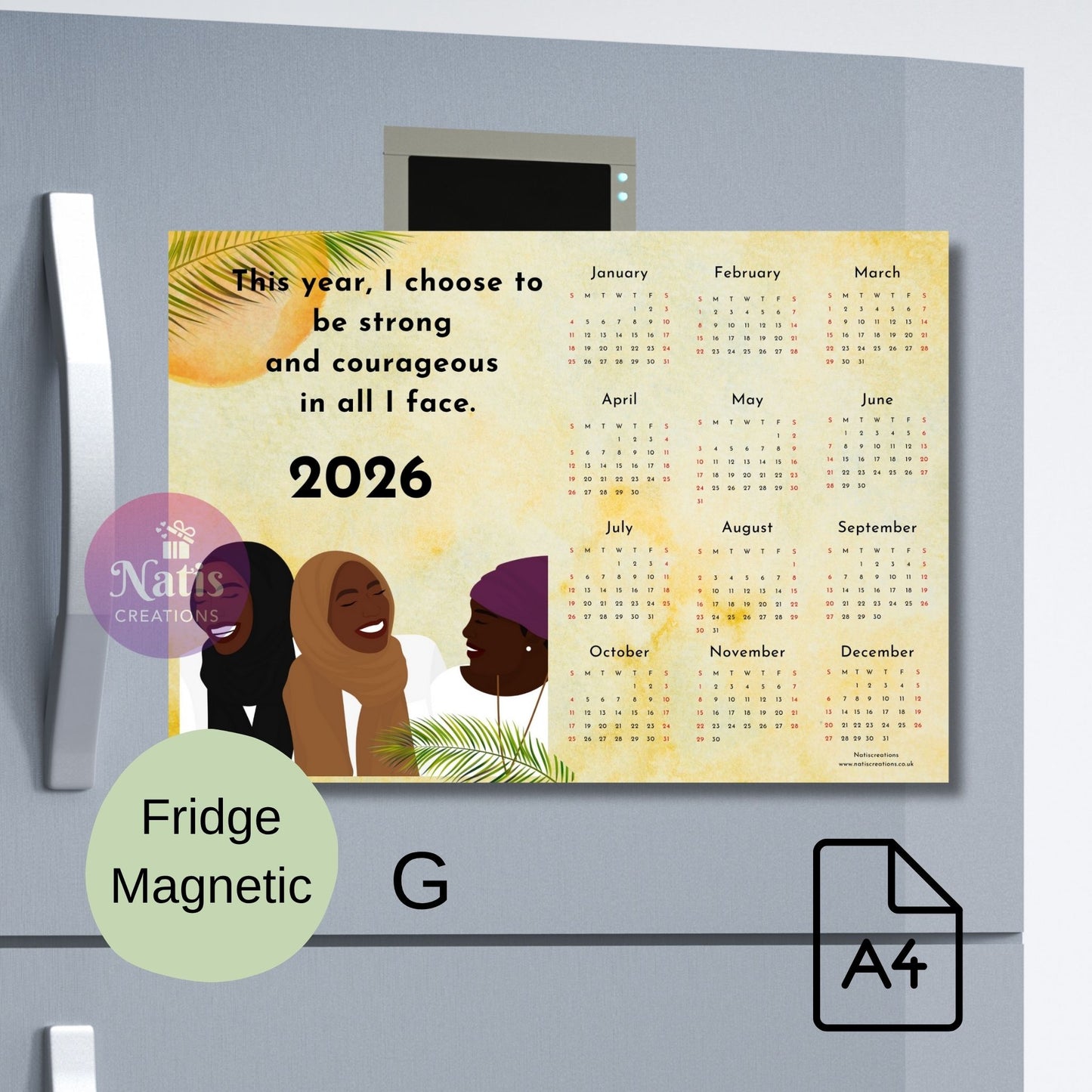 Magnetic Fridge Calendar 2026