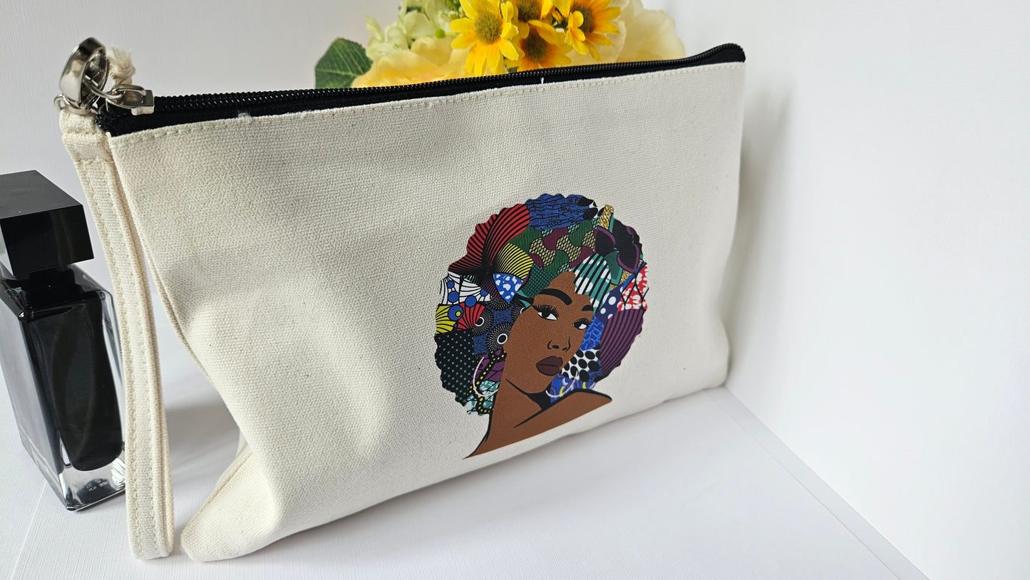 Afrocentric Black Woman Canvas Wristlet Pouch