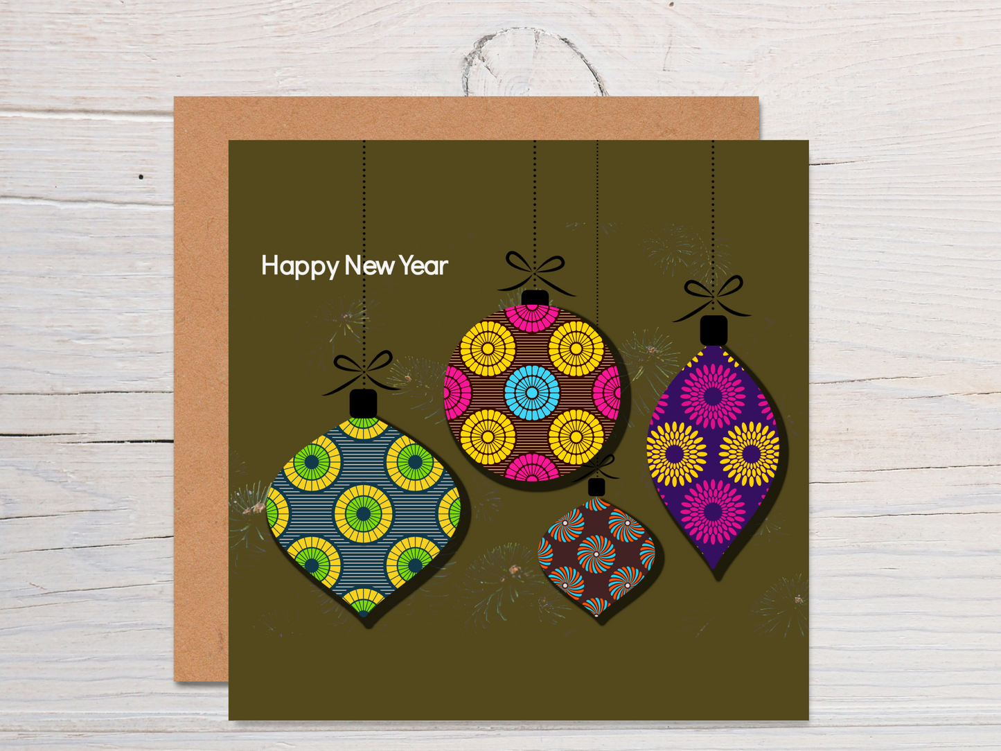 Happy New Year African Baubles Card