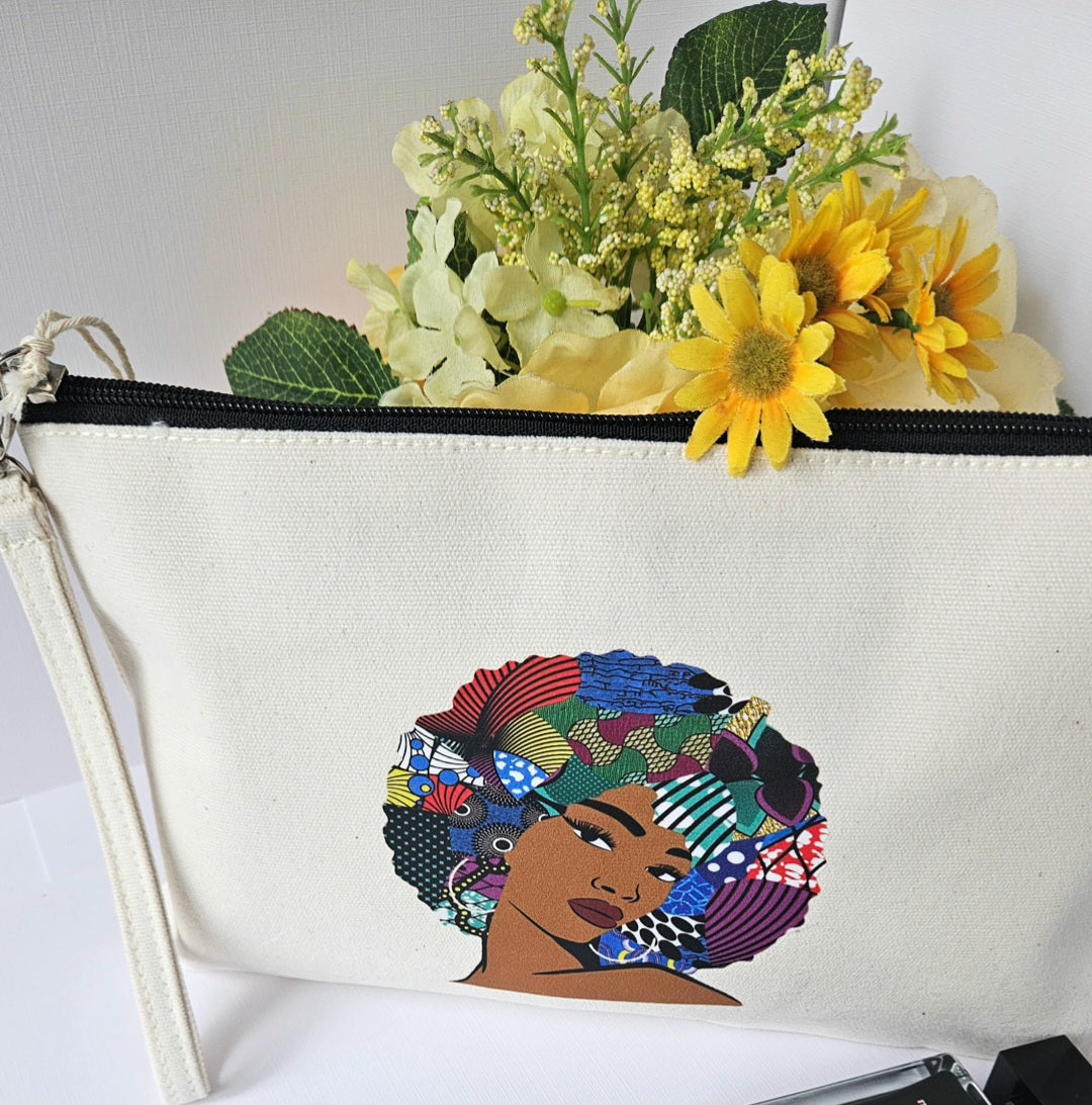 Afrocentric Black Woman Canvas Wristlet Pouch