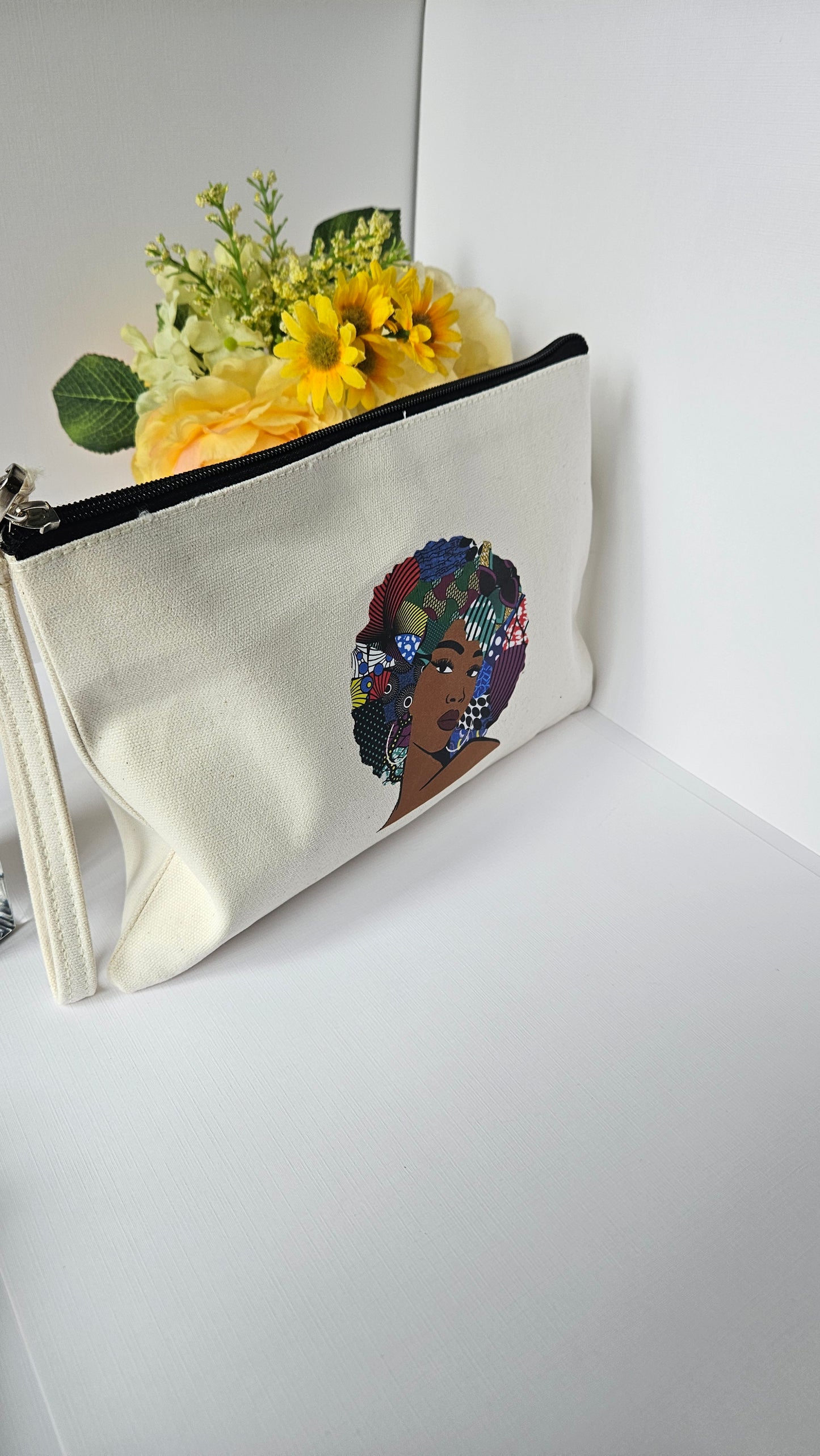 Afrocentric Black Woman Canvas Wristlet Pouch