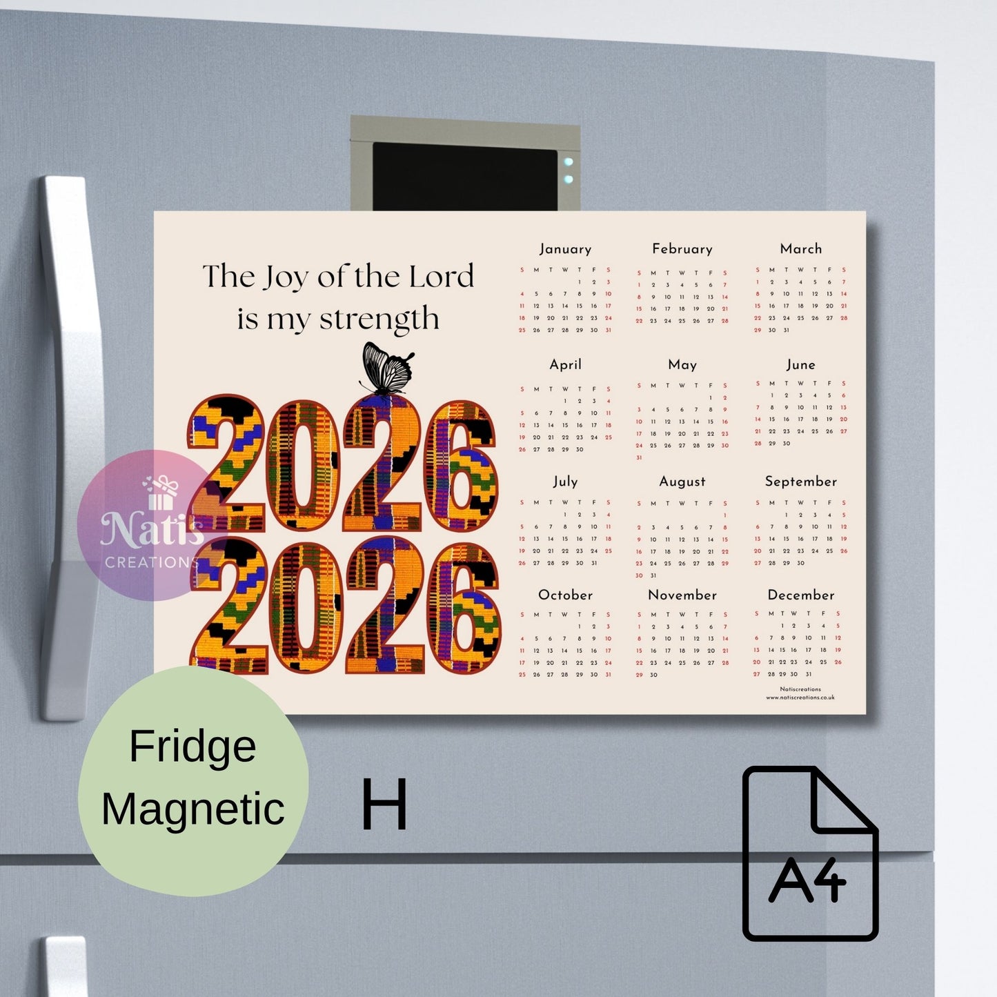 Magnetic Fridge Calendar 2026