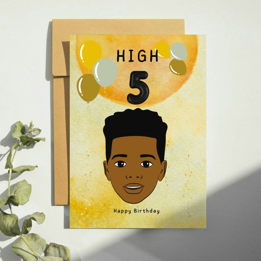 High 5  Black Boy Birthday Card