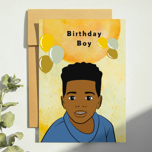 Little Black Boy Happy Birthday Card, Black Boy Greeting Card