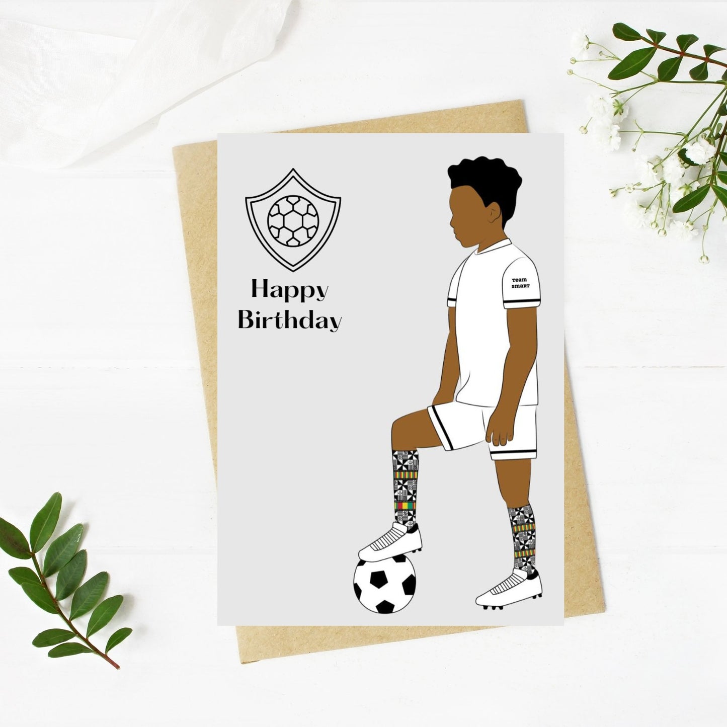 Black Boy Birthday Card In Football Kit Outfit