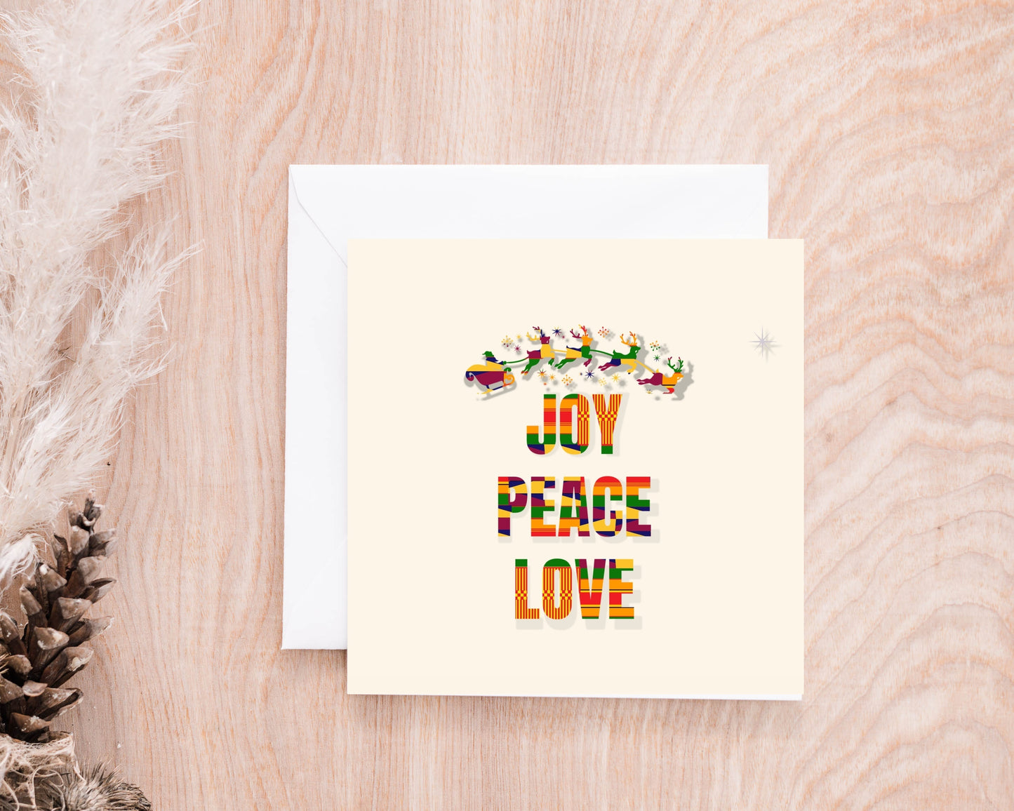 Joy, Peace and Love Christmas Card, African Print Kente Inspired - Christmas Shop