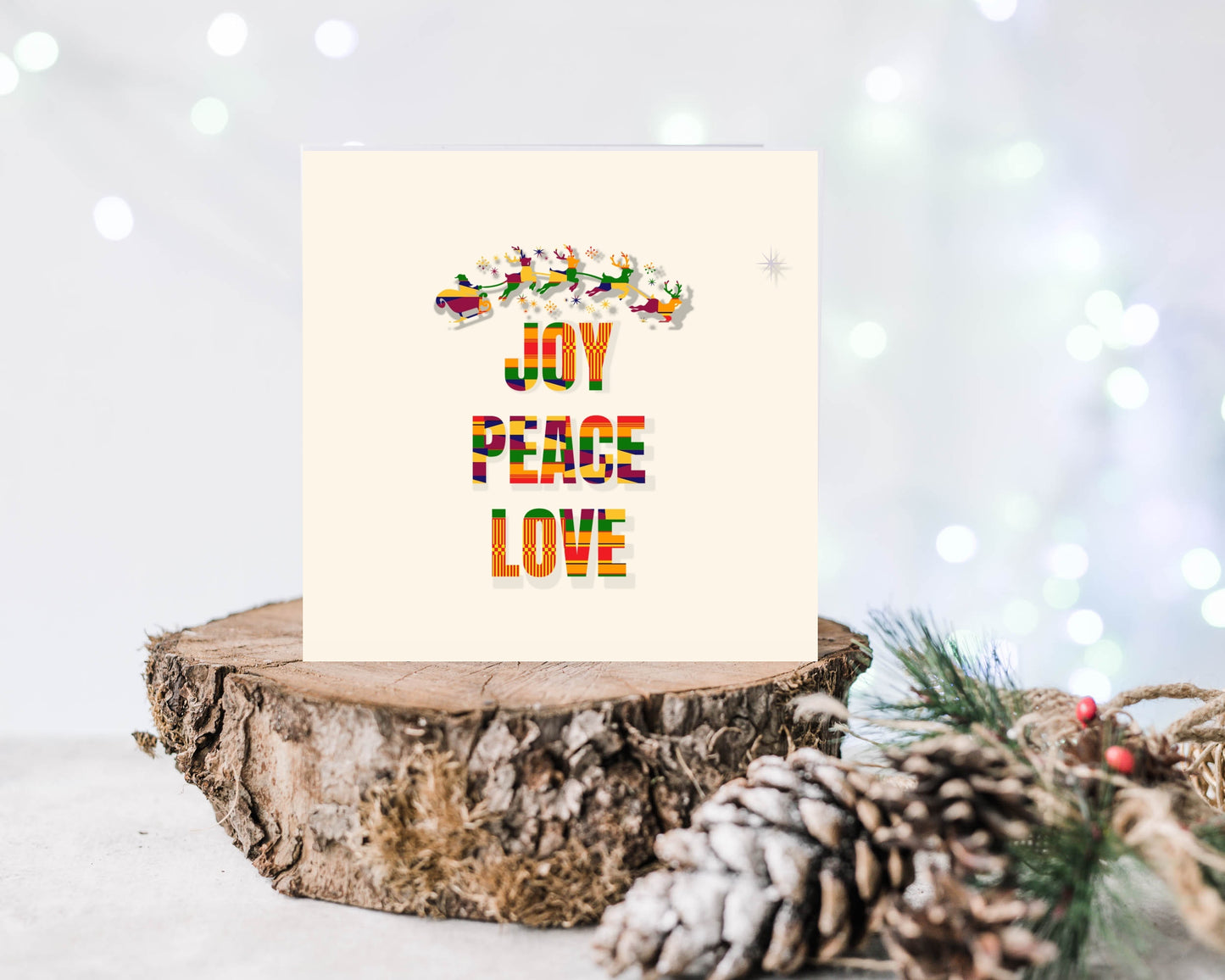 Joy, Peace and Love Christmas Card, African Print Kente Inspired - Christmas Shop