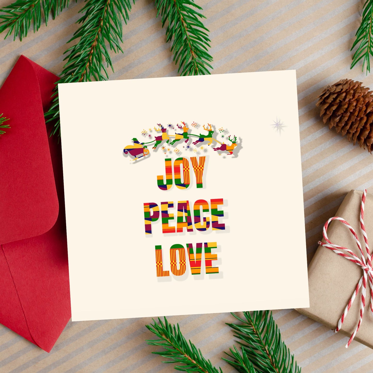 Joy, Peace and Love Christmas Card, African Print Kente Inspired - Christmas Shop