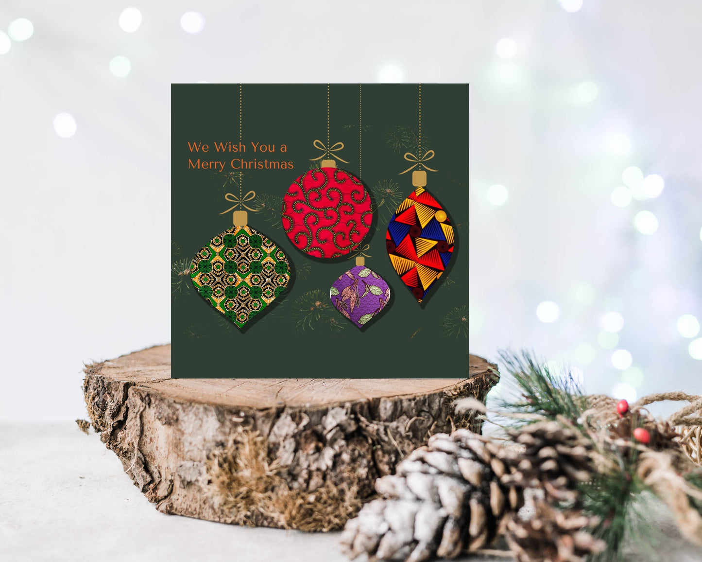 Christmas Baubles Card, African Print Inspired - Christmas Shop