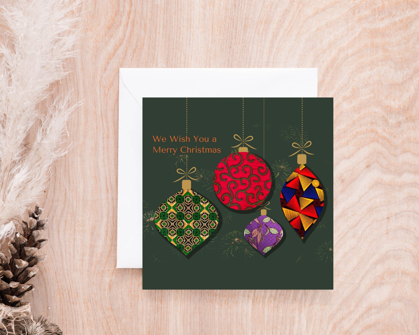 Christmas Baubles Card, African Print Inspired - Christmas Shop